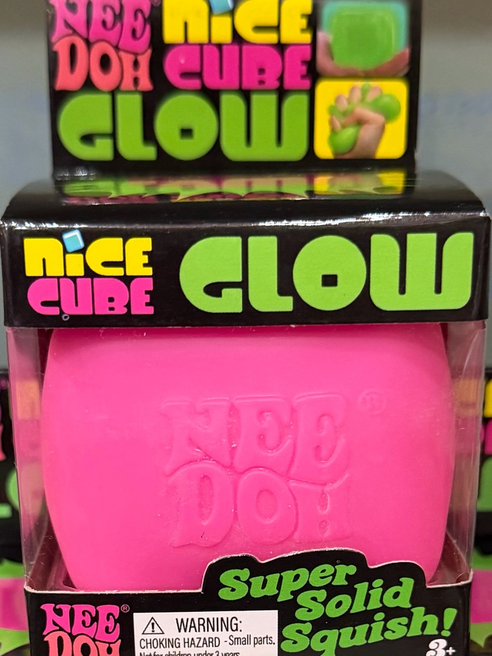 NeeDoh Nice Cube Squish! Pink Glow Cube
